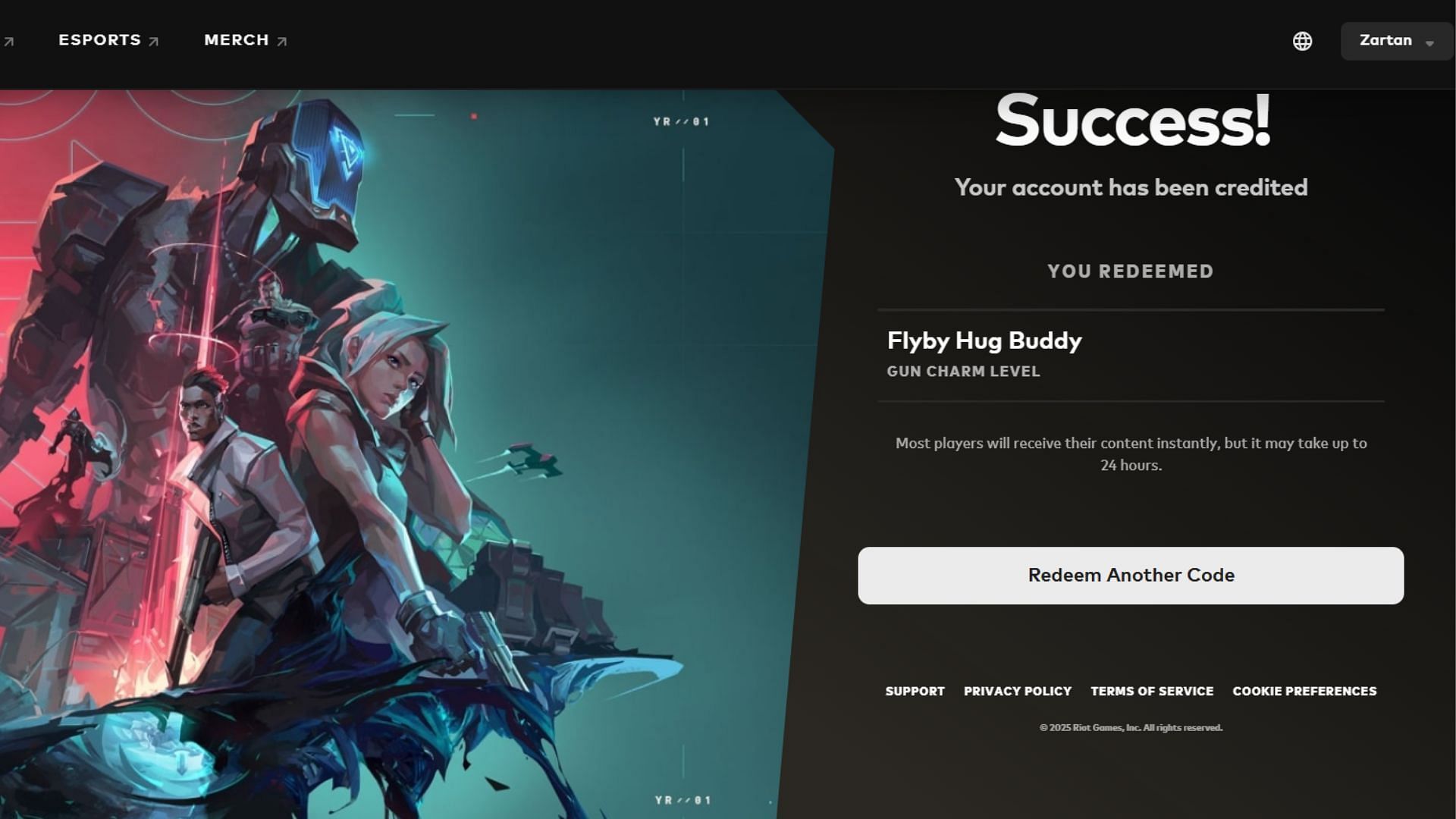 Redeemed Flyby Hug Gun Buddy reward from Valorant Pride Month 2025 (Image via Riot Games)